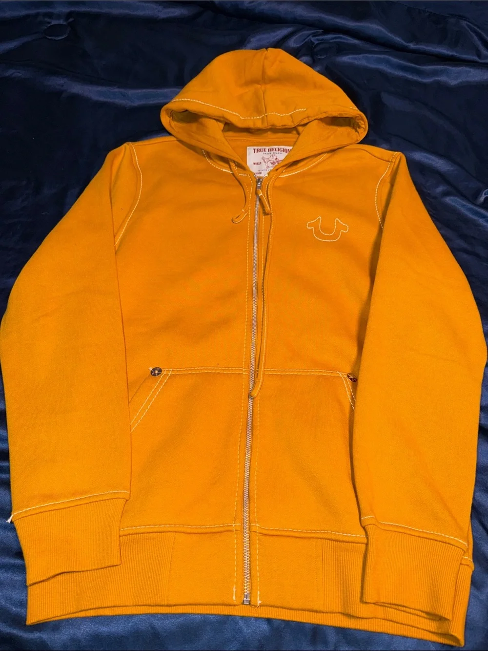 Men’s True Religion Zip-Up Sweater – Mustard Orange M